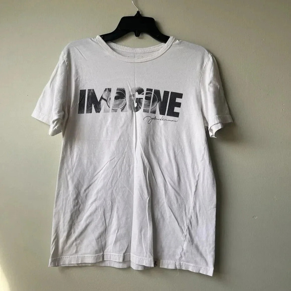 Vintage 2000s John Lennon Imagine Single Song Music  Photo T-Shirt, White Small - Picture 1 of 2